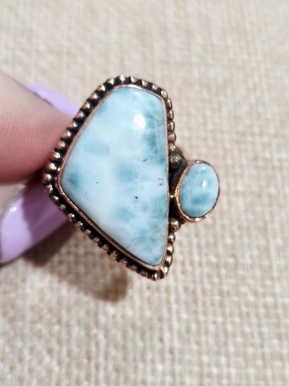 Larimar Double Stone Ring in Sky Blue